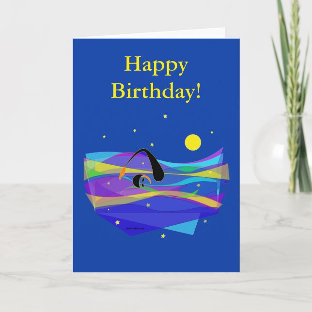 Måne Stars Swimmer Birthday Foleting Card Kort (Framsida)
