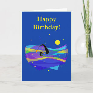 Måne Stars Swimmer Birthday Foleting Card Kort