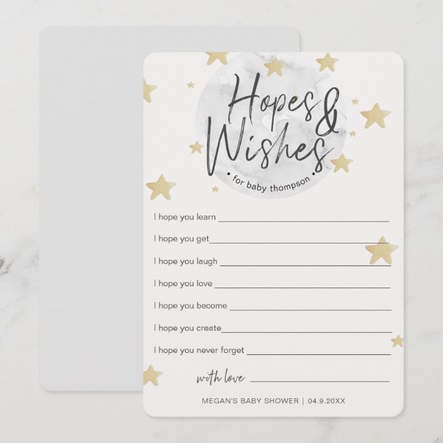 Måne Startar Hopes & Önskemål Baby Shower Card Inbjudningar (Fram/baksida)