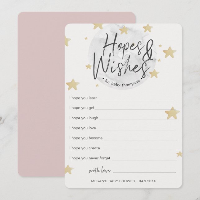 Måne Startar Hopes & Önskemål Baby Shower Card Inbjudningar (Fram/baksida)