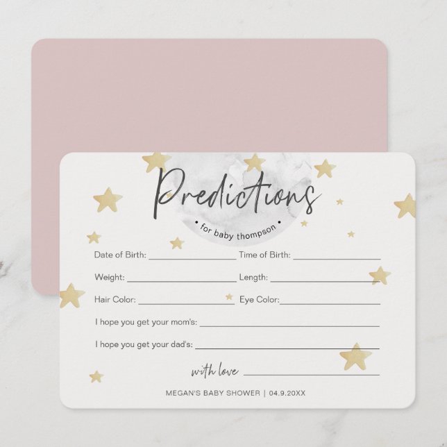 Måne startar Predictions Girl Baby Shower Card Inbjudningar (Fram/baksida)