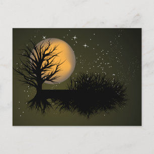 Måne Stiga upp ~ Fullt Moonrise Träd & Nattnära Hi Vykort