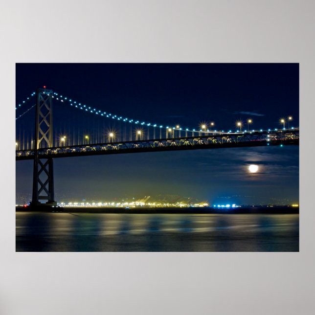 Måne Stigning under San Francisco Bay-bron Poster (Framsidan)