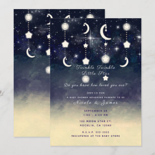 Måne Stjärna Glöd Celestial Akvarell Baby Shower Inbjudningar