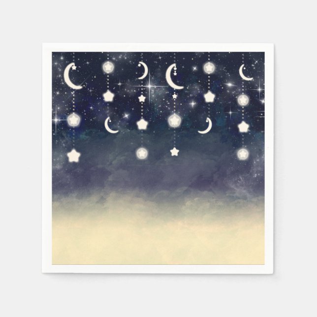 Måne Stjärna Glöd Celestial Akvarell Baby Shower Pappersservett (Framsidan)