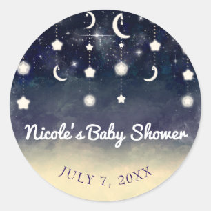 Måne Stjärna Glöd Celestial Akvarell Baby Shower Runt Klistermärke
