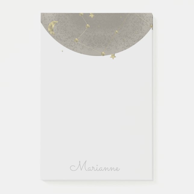 Måne Stjärnor Falskt Guld Post-it Block (Framsida)