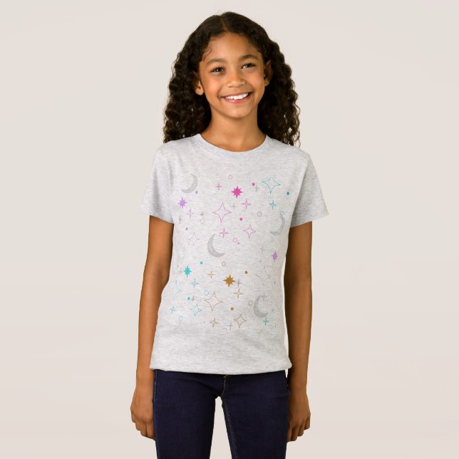 Måne & Stjärnor  Minimalistisk Lavendel T Shirt (Hel framsida)