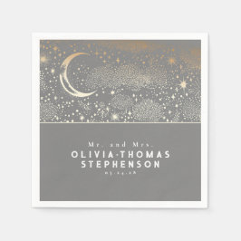 Måne Stjärnor Natt Himmel Mystisk Romantisk Pappersservett