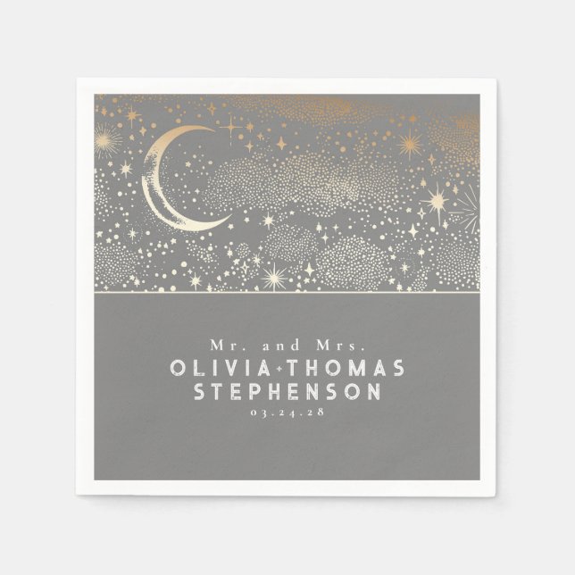 Måne Stjärnor Natt Himmel Mystisk Romantisk Pappersservett (Framsidan)