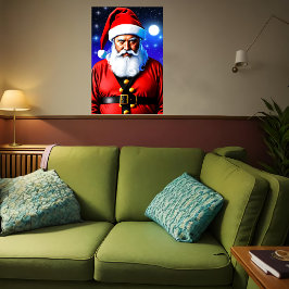 Måne, stjärnor och Jultomten | AI Art Poster