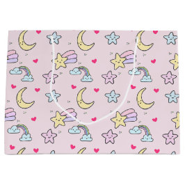 Måne, stjärnor och moln Mönster på Pastellns Rosa