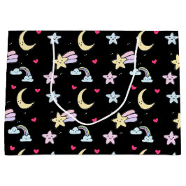 Måne, stjärnor och moln Mönster på svart