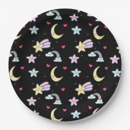 Måne, stjärnor och moln Mönster på svart