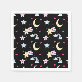 Måne, stjärnor och moln Mönster på svart Pappersservett