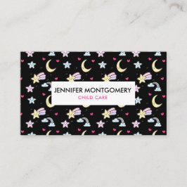Måne, stjärnor och moln Mönster på svart Visitkort