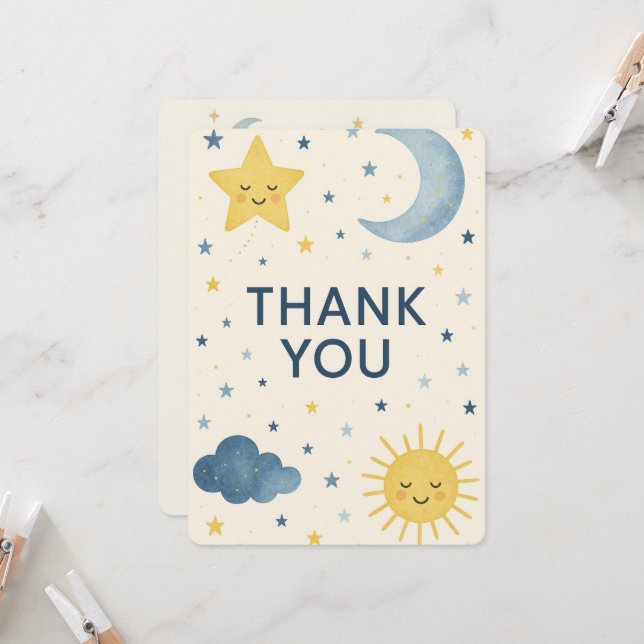 Måne, stjärnor och Sol kelestial Baby Shower Tack Inbjudningar (Fram/Back In Situ)