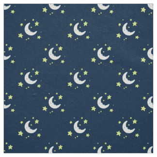 Måne & stjärnor Original Textile Print on Navy Tyg
