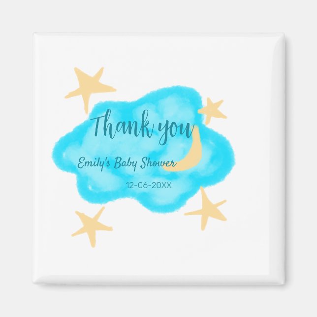 Måne stjärnornas moln vattenfärgsbabydusch, lägg t magnet (Framsidan)