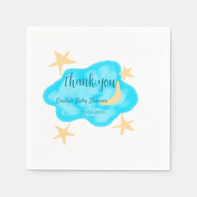 Måne stjärnornas moln vattenfärgsbabydusch, lägg t pappersservett (Framsidan)