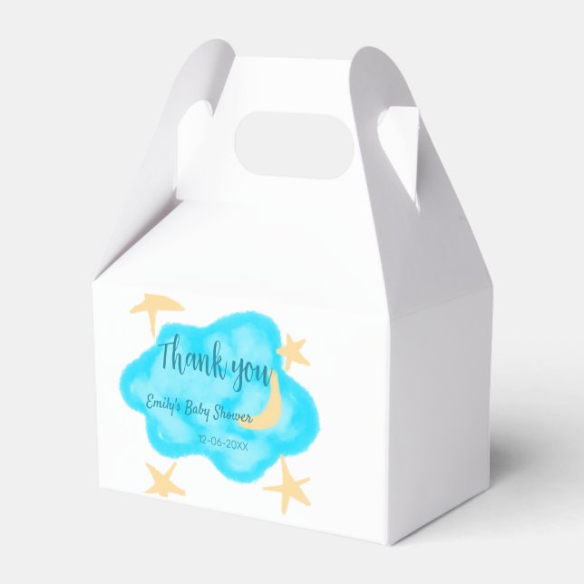 Måne stjärnornas moln vattenfärgsbabydusch, lägg t presentaskar (Framsidan Sidan)