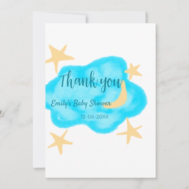 Måne stjärnornas moln vattenfärgsbabydusch, lägg t spara datumet (Framsida)