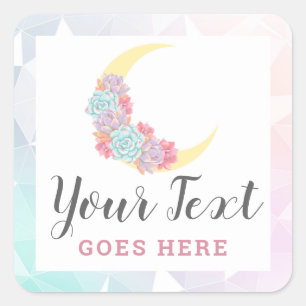 Måne & Succulents Pastel Mystic Boho Blommigt Cact Fyrkantigt Klistermärke