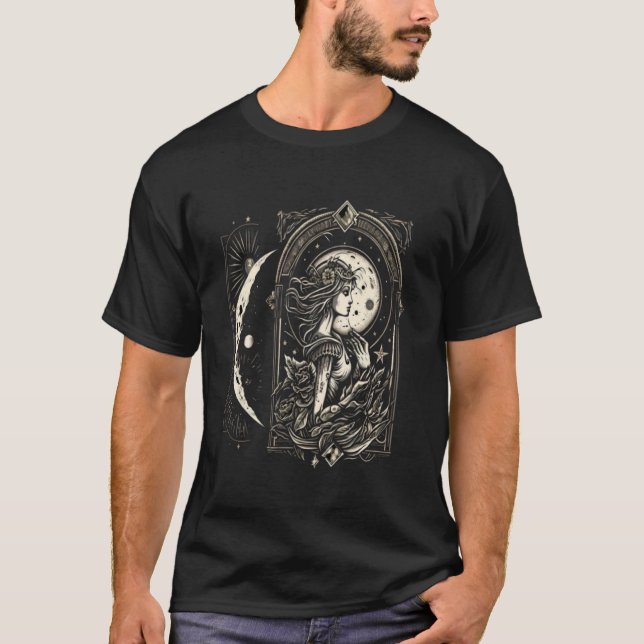 Måne Tarot Card Astrology Witchcraft 2 T Shirt (Framsida)