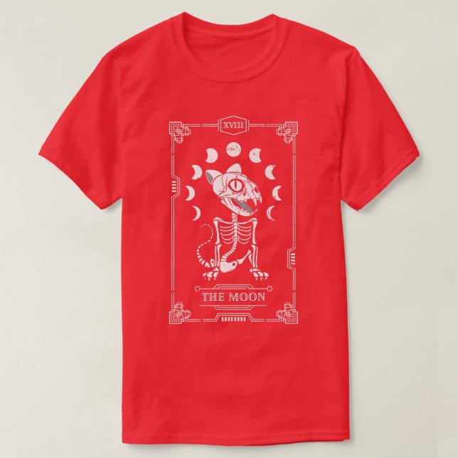 Måne Tarot Card Cat Skeleton Kattdjur Gothic Hallo T Shirt (Design framsida)
