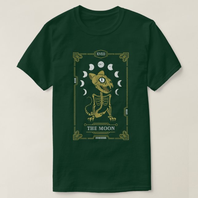 Måne Tarot Card Cat Skeleton Kattdjur Gothic Hallo T Shirt (Design framsida)