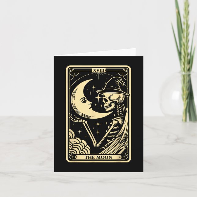 Måne Tarot Card Halloween Skeleton Witch Manar W Kort (Framsida)