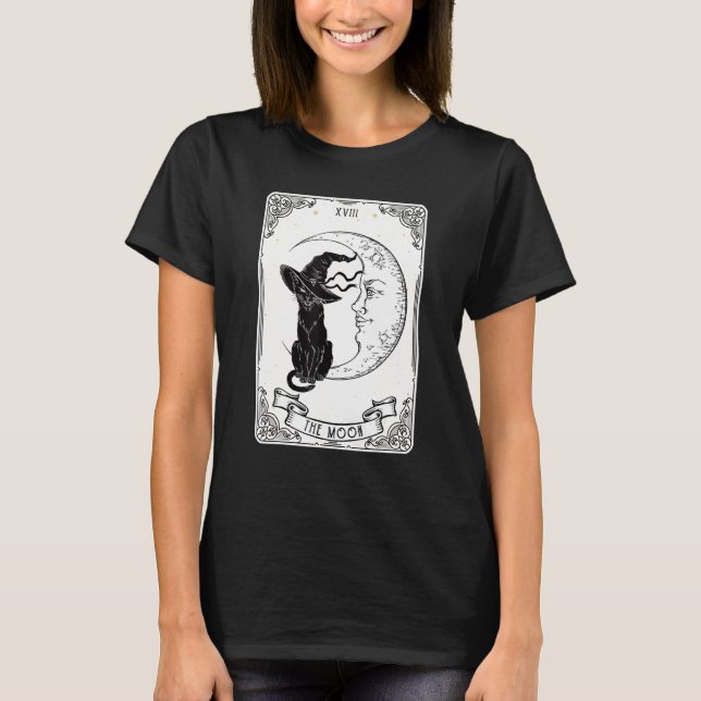 Måne Tarot Card Spooky Black Cat Crescen T Shirt (Framsida)