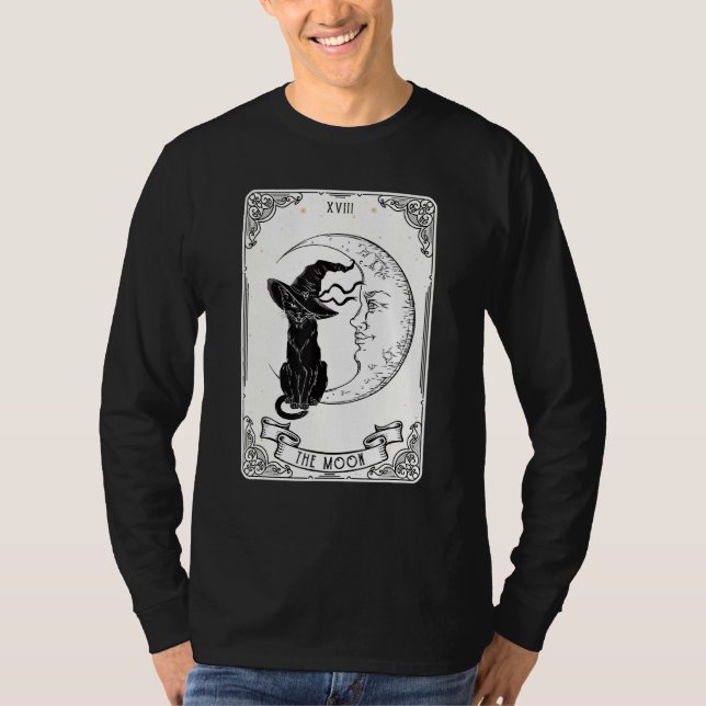 Måne Tarot Card Spooky Black Cat Crescen T Shirt (Framsida)