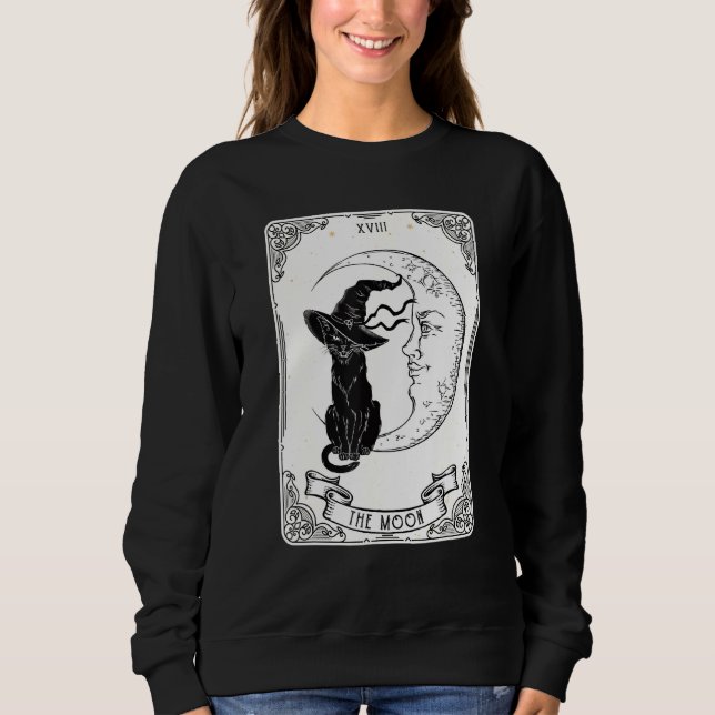 Måne Tarot Card Spooky Black Cat Crescen T Shirt (Framsida)