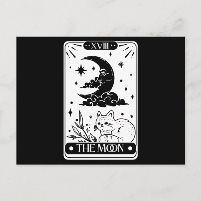 Måne Tarot-kort och söt katt Vykort (Framsida)