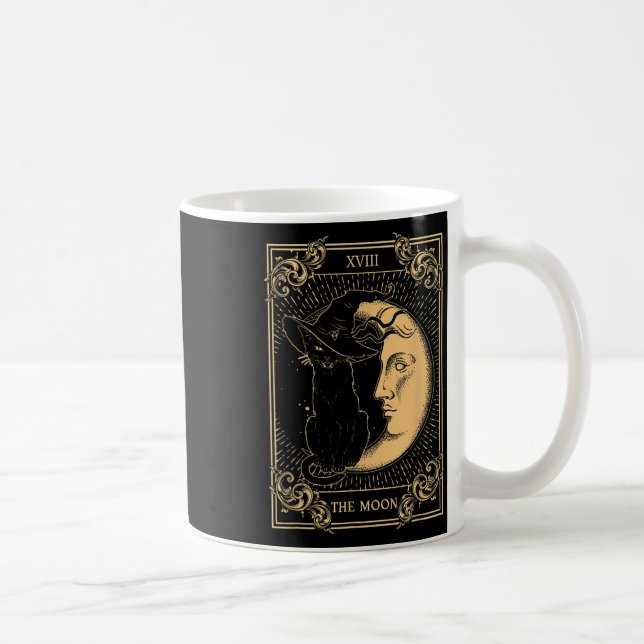 Måne Tarot Xvii inspired Black Cat Witch Hat Kaffemugg (Höger)