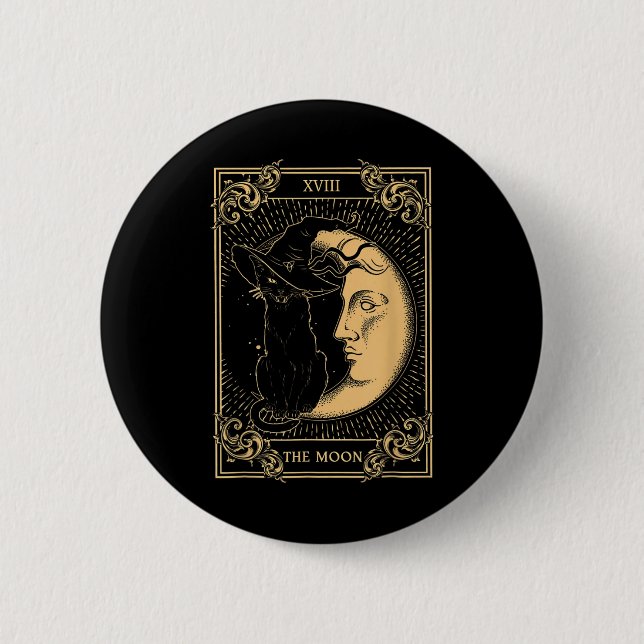 Måne Tarot Xvii inspired Black Cat Witch Hat Knapp (Framsida)