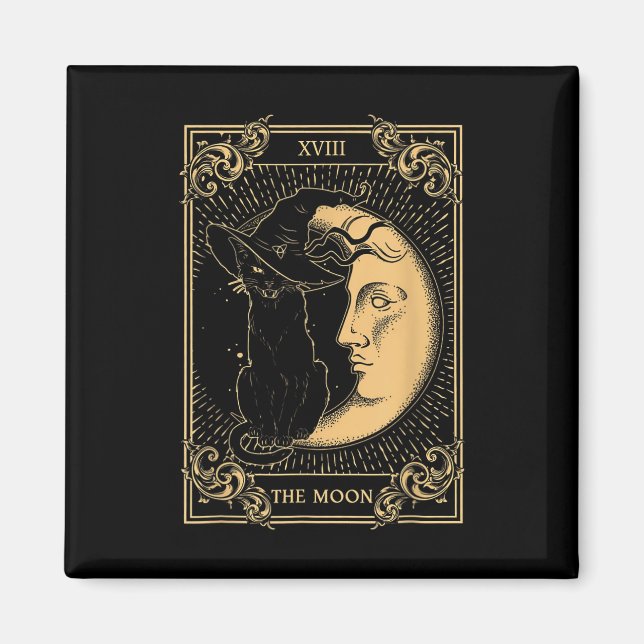 Måne Tarot Xvii inspired Black Cat Witch Hat Magnet (Framsidan)