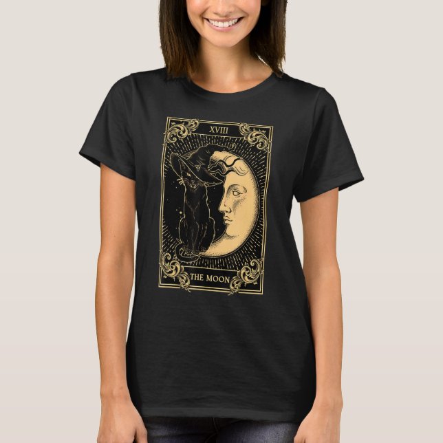 Måne Tarot Xvii Inspired Black Cat Witch Hat O T Shirt (Framsida)