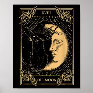 Måne Tarot Xvii inspired Black Cat Witch Hat Poster