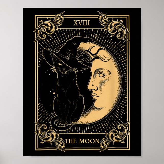Måne Tarot Xvii inspired Black Cat Witch Hat Poster (Framsidan)
