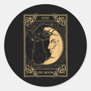 Måne Tarot Xvii inspired Black Cat Witch Hat Runt Klistermärke