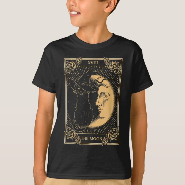 Måne Tarot Xvii inspired Black Cat Witch Hat T Shirt (Framsida)