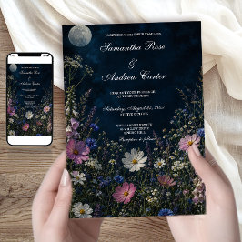 Måne trädgård Mörka Vilda Blommor Digitalis Bröllo Inbjudningar