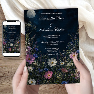 Måne trädgård Mörka Vilda Blommor Digitalis Bröllo Inbjudningar