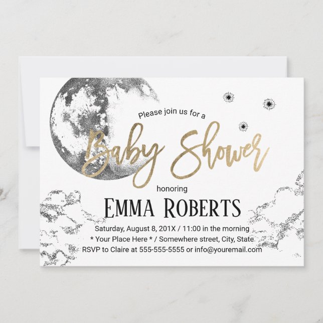Måne & Twinkle Twinkle Little Stars Baby Shower Inbjudningar (Framsida)