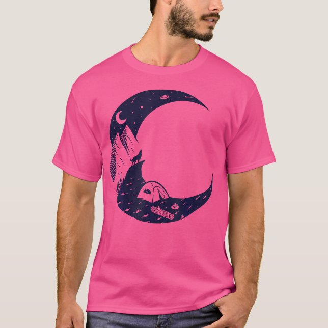 Måne Varg bergsgrav för Älskare Camping Vargars T Shirt (Framsida)
