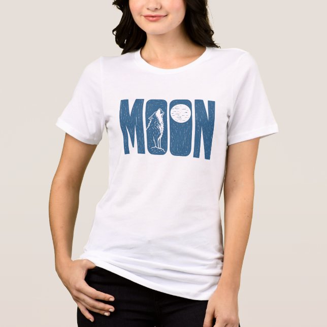 Måne varg Halloween Linocut-design T Shirt (Framsida)