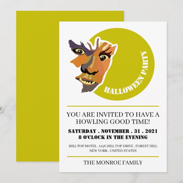 Måne Vargen, Halloween fest Inbjudningar (Fram/baksida)