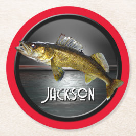 Måne Vatten & Walleye Pike Blue Underlägg Papper Rund